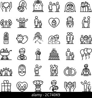 Family moments icons set, outline style Stock Vector