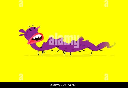 Illustration of a cute, lovely monster character. Vector. Mascot for the company. Abstract creature. Character is isolated on a yellow background. Chi Stock Vector