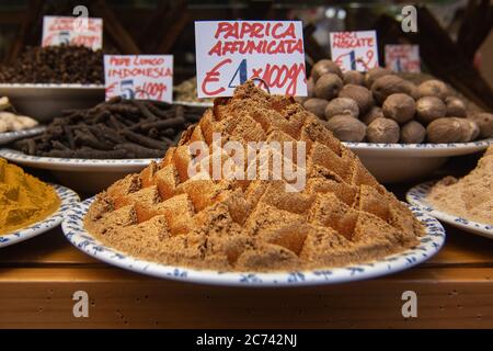 The paprika spice placed on a plate in a typical shop Stock Photo