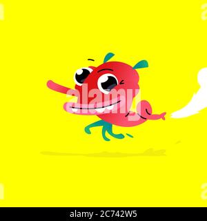 Illustration of a cute, lovely monster character. Vector. Mascot for the company. Abstract creature. Character is isolated on a yellow background. Chi Stock Vector
