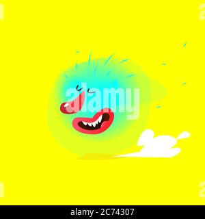 Illustration of a cute, lovely monster character. Vector. Mascot for the company. Abstract creature. Character is isolated on a yellow background. Chi Stock Vector