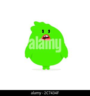 Illustration of a green kawaii monster. Vector. Cute cartoon baby dragon. Toy rubber mascot for the company. Character for animation in films. The emo Stock Vector
