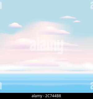 Clouds on blue sky suncet sea ocean horison. Vector background banner template isolated Stock Vector