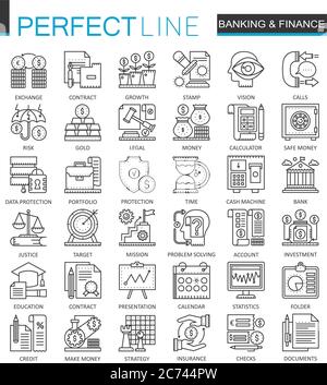 Banking finance thin line web icons set. Money and payments Online shopping Outline stroke icon design Stock Vector