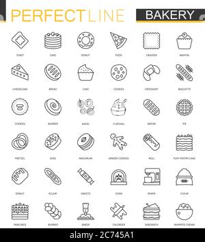 Bakery thin line web icons set. Pastry outline stroke icons design Stock Vector