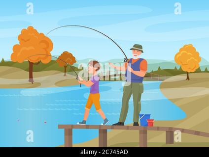 Grandfather and grandson going fishing part Vector Image