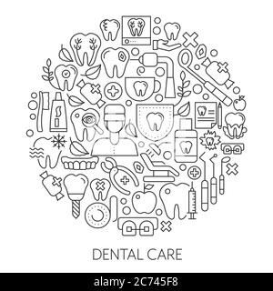 Dental care web design concept. Line icons for website and landing page. Modern linear concept. Flat design. Vector illustration Stock Vector