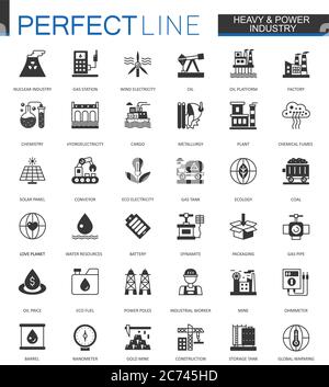 Black classic oil, heavy and power industry web icons set Stock Vector