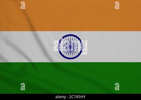 Flag of the India from the factory knitted fabric. Backgrounds and Textures. Stock Photo