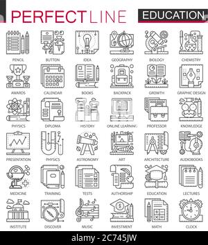 Education outline mini concept symbols. Modern stroke linear style illustrations set. School university perfect thin line icons Stock Vector