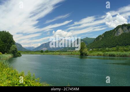 Cycleway of the Adda river near Brivio, Lecco, Lombardy, Italy Stock Photo