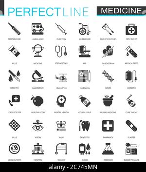 Black classic Medical and healthcare web icons set isolated Stock Vector