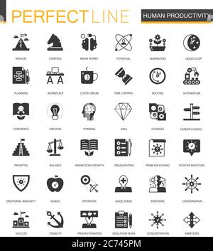 Black classic Human productivity icons set isolated Stock Vector