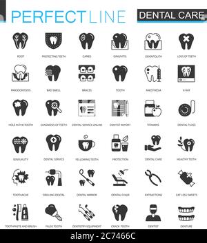 Black classic dental web icons set isolated Stock Vector