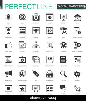 Black classic Digital Marketing web icons set isolated Stock Vector