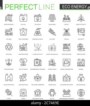 Eco energy thin line web icons set. Renewable green technology outline stroke icons design Stock Vector