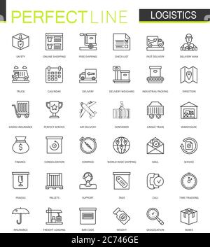 Logistics thin line web icons set. Transportation outline stroke icons design Stock Vector