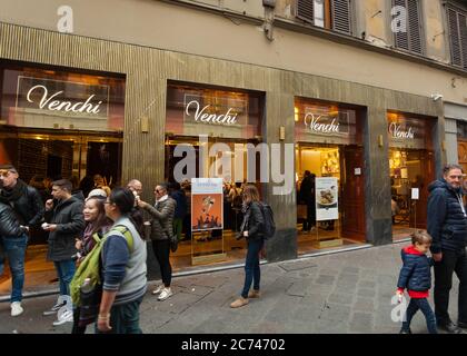 Florence, Italy - 04 November, 2017: External facade of the Venchi ice cream shop, famous for the high quality of chocolate and ice cream. It is locat Stock Photo