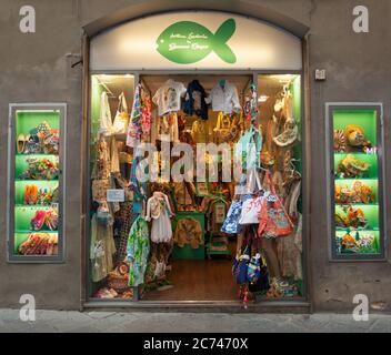 Florence, Italy - 04 November, 2017: Boutique Antica Sartoria Giacomo Cinque. Italian clothing fashion Positano style. Stock Photo