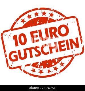 EPS 10 vector with round red colored grunge stamp with banner and text 10 Euro voucher (in german) Stock Vector