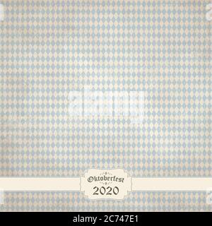 old vintage background with checkered pattern and patch Oktoberfest 2020 Stock Vector