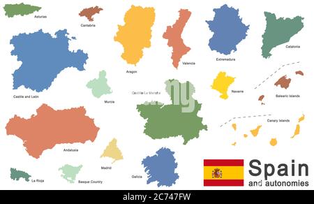 european country Spain and autonomies in details Stock Vector