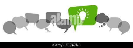 gray speech bubbles with green light bulb symbolizing idea or solution Stock Vector