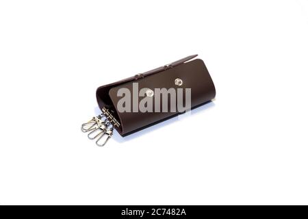 Red leather trinket or keychain isolated on white. High resulotion image. Stock Photo