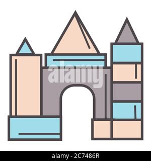 Castle made of wooden bricks, children toy vector Stock Vector