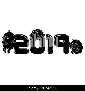 Black and white pigs as a symbol of the new year Stock Vector