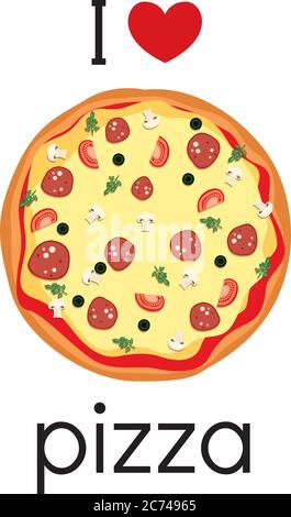 Beautiful pizza painted in a flat style. Tasty food. Vector illustration. Italy. Stock Vector