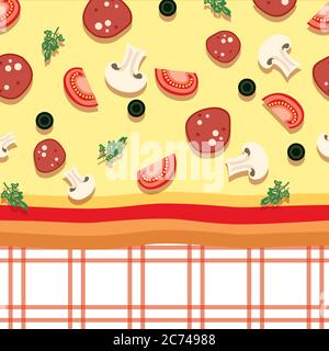 Beautiful pizza painted in a flat style. Tasty food. Vector illustration. Italy. Stock Vector