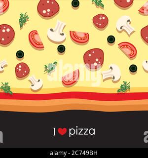 Beautiful pizza painted in a flat style. Tasty food. Vector illustration. Italy. Stock Vector