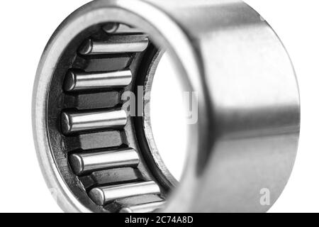 Macro photo of an inner part of needle roller bearing isolated on the white background Stock Photo