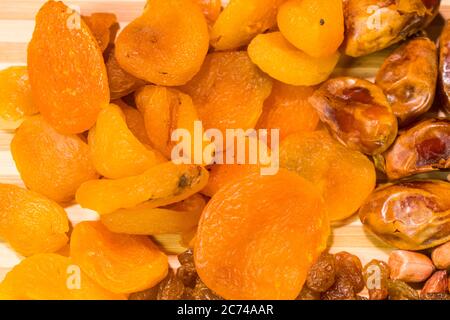 Raisins, dried apricots close-up, Oriental texture sweets Stock Photo