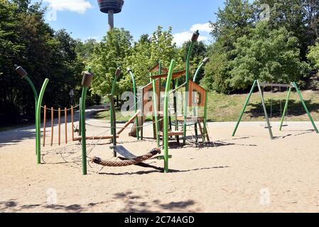 Cologne, Germany. 13th July, 2020. An empty climbing frame for children stands as play equipment on a playground. Credit: Horst Galuschka/dpa/Alamy Live News Stock Photo