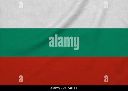 Flag of the Bulgaria from the factory knitted fabric. Backgrounds and Textures Stock Photo