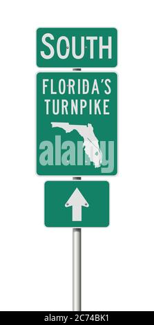 Vector illustration of the Florida's Turnpike green road signs on metallic post Stock Vector