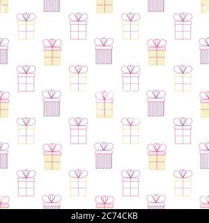 Present or gift boxes. Outline vector. Bright colors. Celebration concept. Seamless pattern Stock Vector