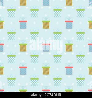 Present or gift boxes. Flat vector. Bright colors. Celebration concept. Seamless holiday pattern Stock Vector