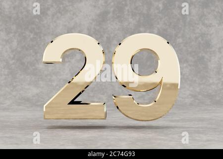 Golden number twenty-nine (29 years) on white background