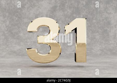 Premium Photo  3d illustration of golden number 31 or thirty one isolated  on beige background with shadow