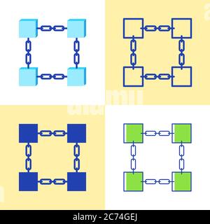 Blockchain icon set in flat and line style. Cryptocurrency data symbol. Vector illustration. Stock Vector