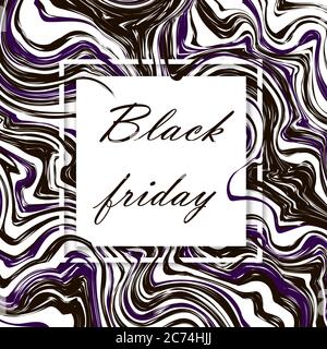 Black friday. 3d vector square frame. Paper cut web banner or poster. Sale backgrounds with abstract pattern. Blur black and white marble background w Stock Vector
