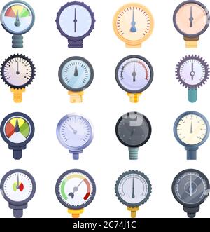 Manometer icons set. Cartoon set of manometer vector icons for web design Stock Vector