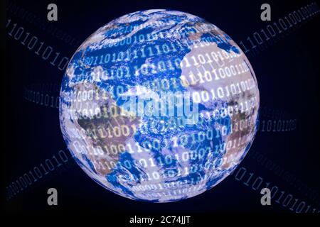 planet earth with binary code, symbol for the path to the digital age, composing, Germany Stock Photo