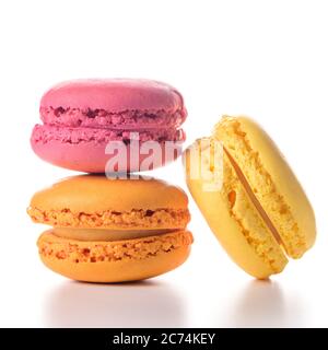 Three macaroons on white background. Stock Photo