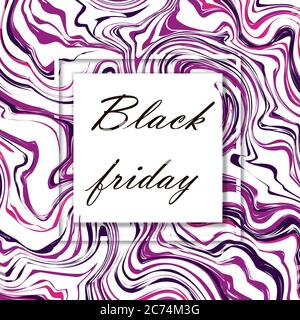 Black friday. 3d vector square frame. Paper cut web banner or poster. Sale backgrounds with abstract pattern. Blur black and white marble background w Stock Vector