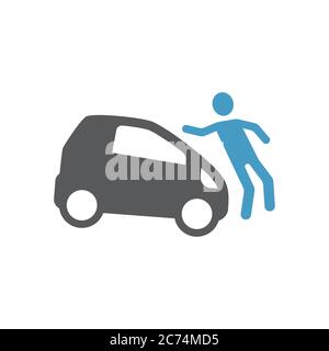 Car hit pedestrian black vector icon. Road accident glyph symbol. Stock Vector