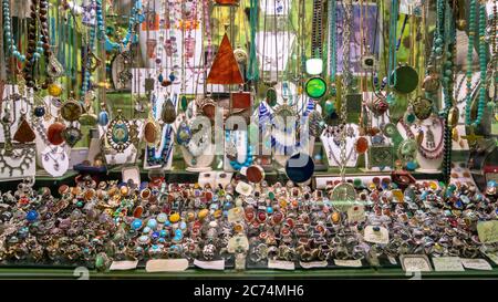 Isfahan, Iran - May 2019: Grand bazaar of Isfahan, also known as Bazar Bozorg with tourists and local people shopping, historical market Stock Photo